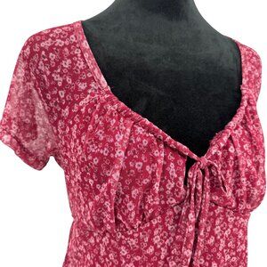 No Boundarie Milkmaid Babydoll Top Drawstring Neckline Empire Waist Women Size L